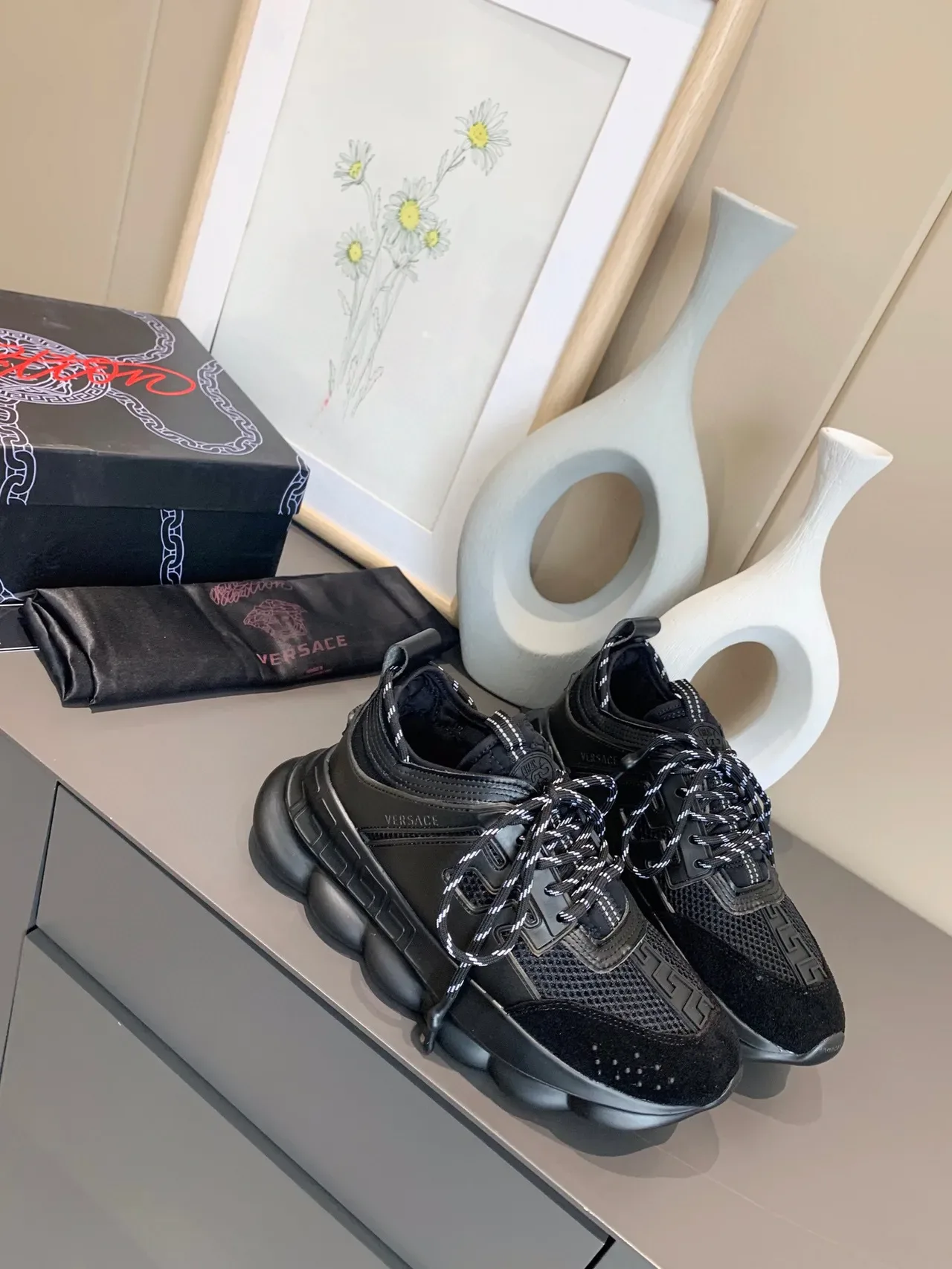 Versace Chain Reaction Black Mesh and Suede Chunky Sneakers 6