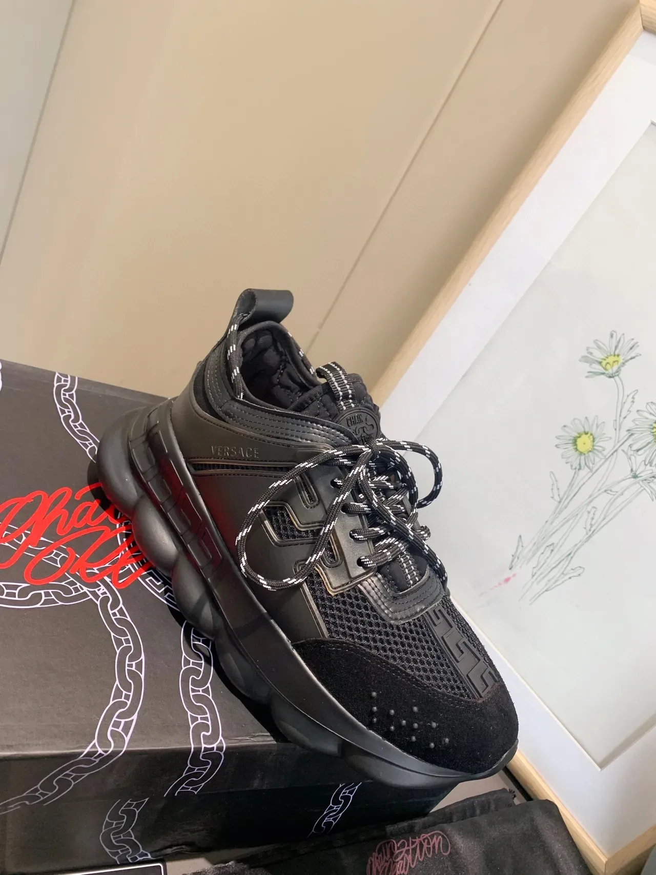 Versace Chain Reaction Black Mesh and Suede Chunky Sneakers 9