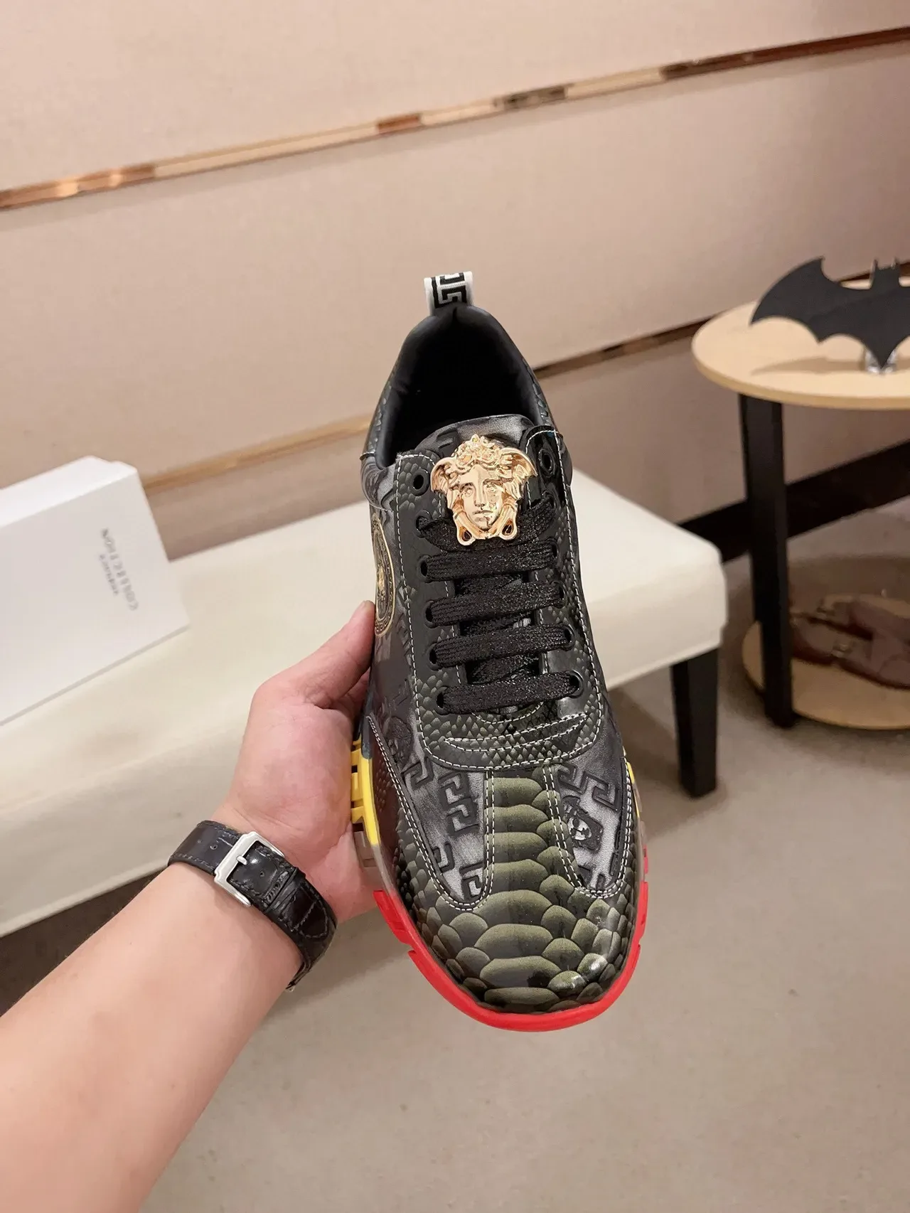 Versace Chain Reaction Black Red Yellow Gold Lifestyle Sneakers 2