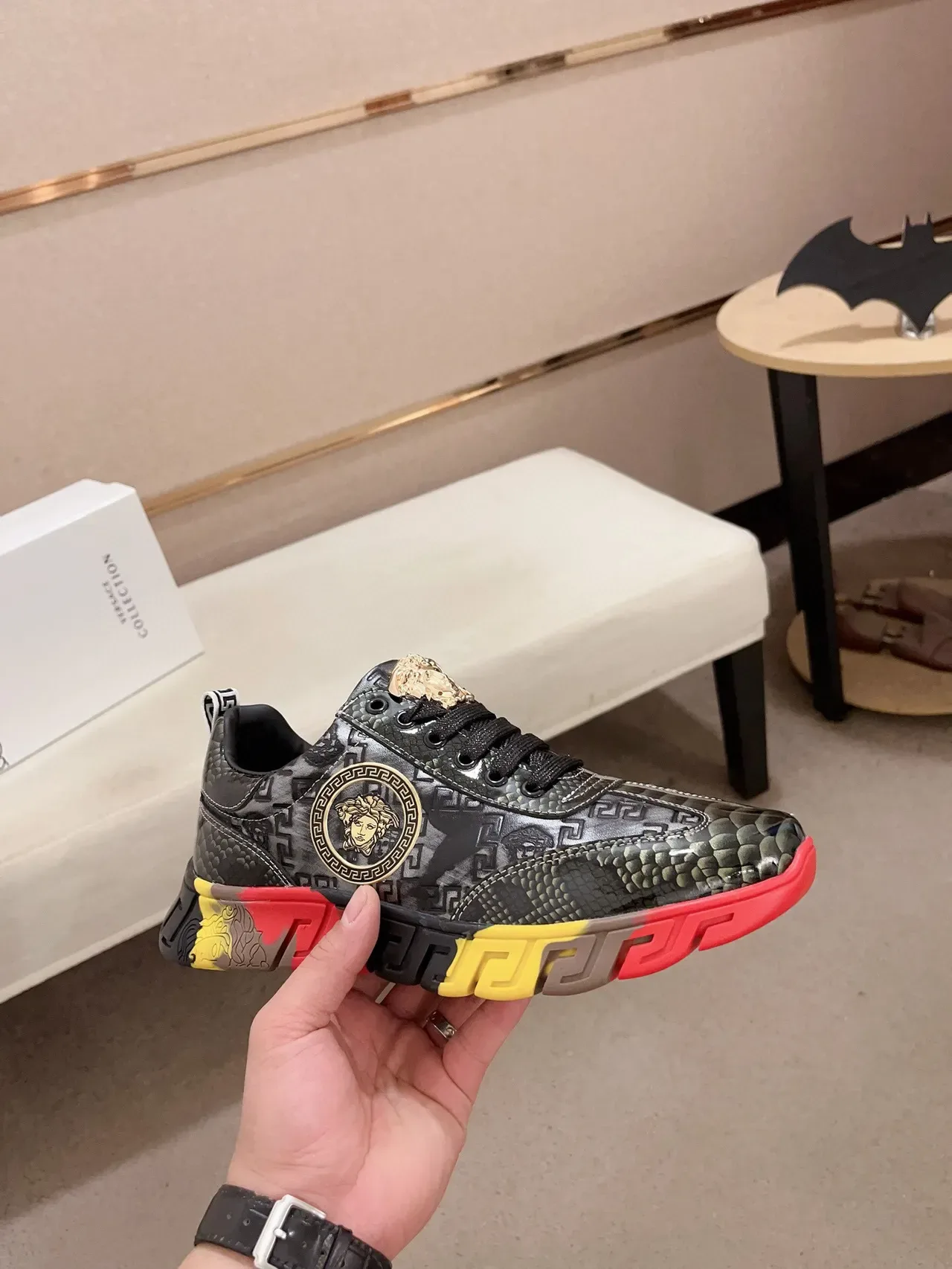 Versace Chain Reaction Black Red Yellow Gold Lifestyle Sneakers 3