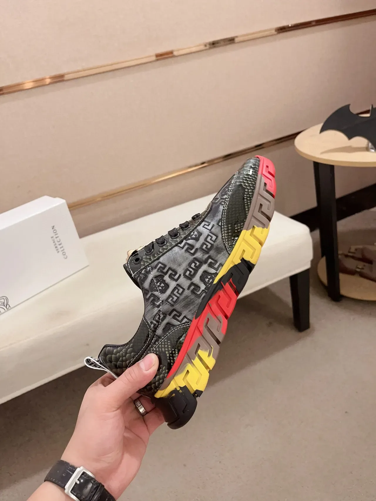 Versace Chain Reaction Black Red Yellow Gold Lifestyle Sneakers 4