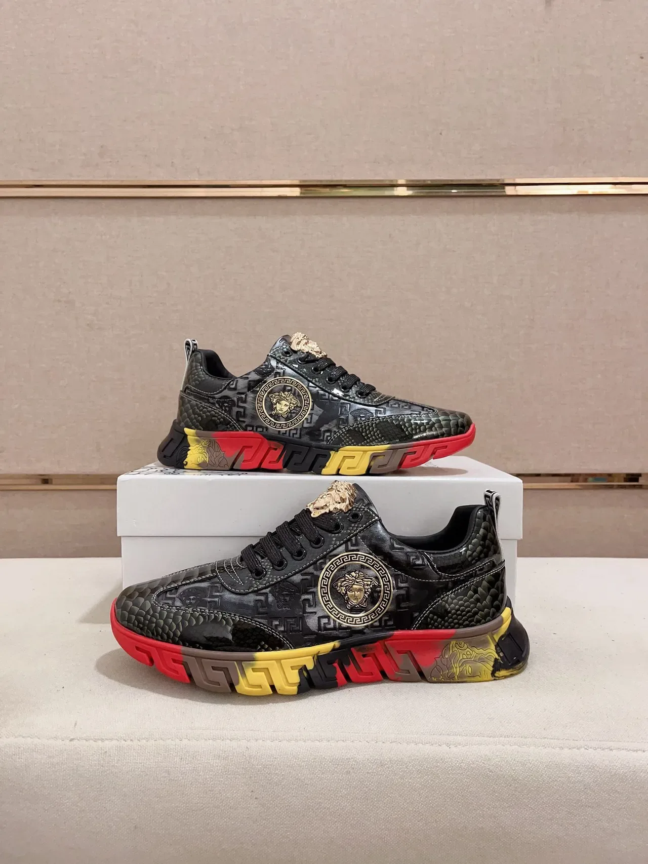 Versace Chain Reaction Black Red Yellow Gold Lifestyle Sneakers 6