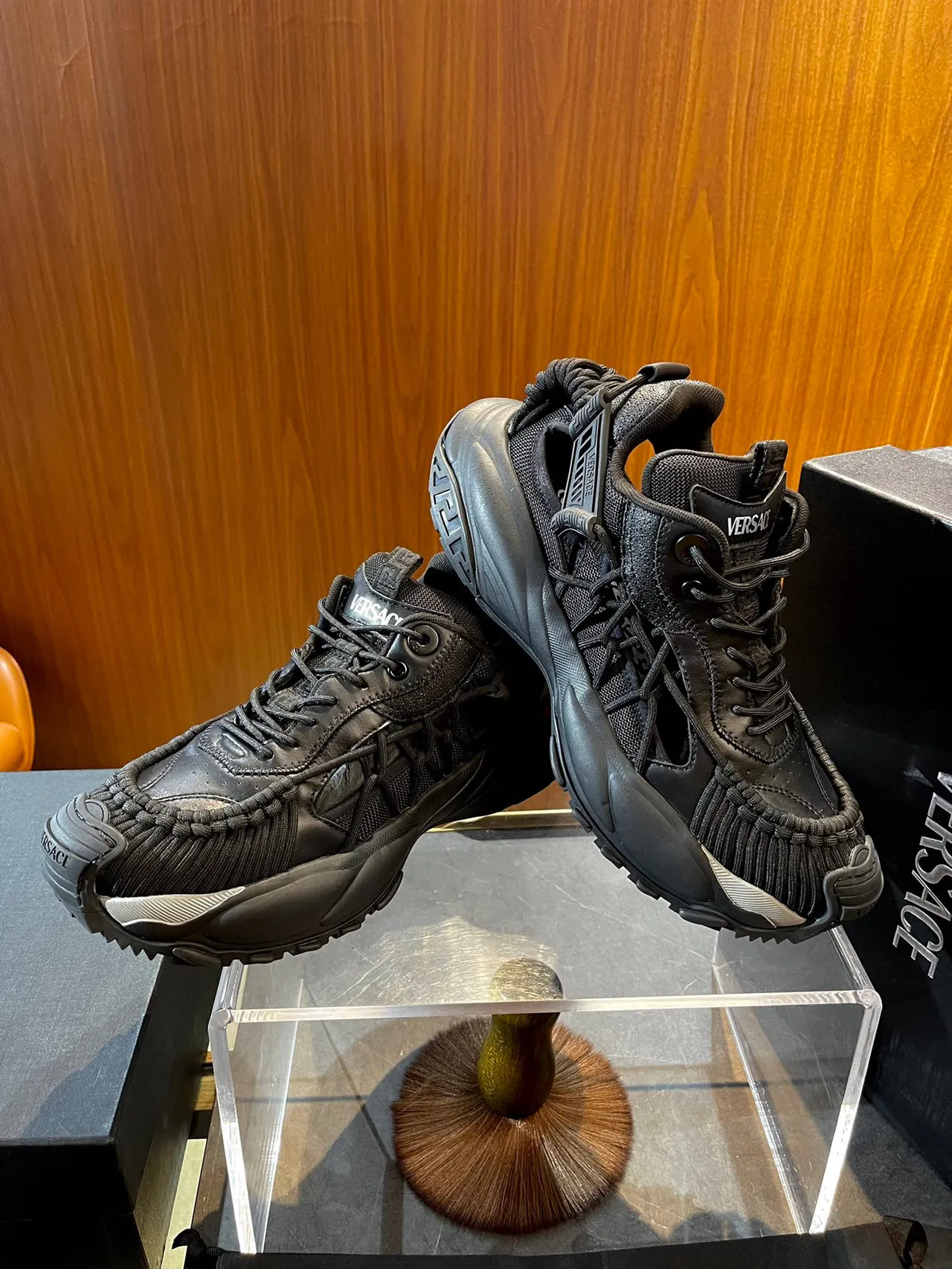 Versace Chain Reaction Black Woven Toe Chunky Sneakers 3