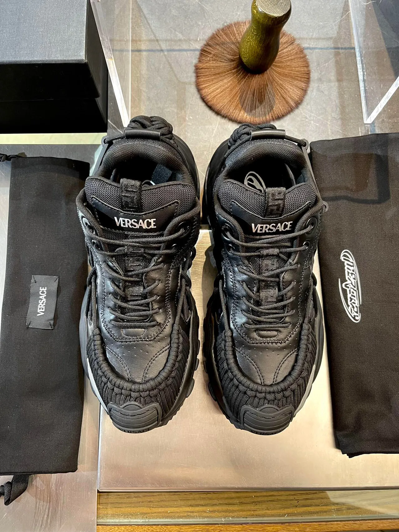 Versace Chain Reaction Black Woven Toe Chunky Sneakers 4