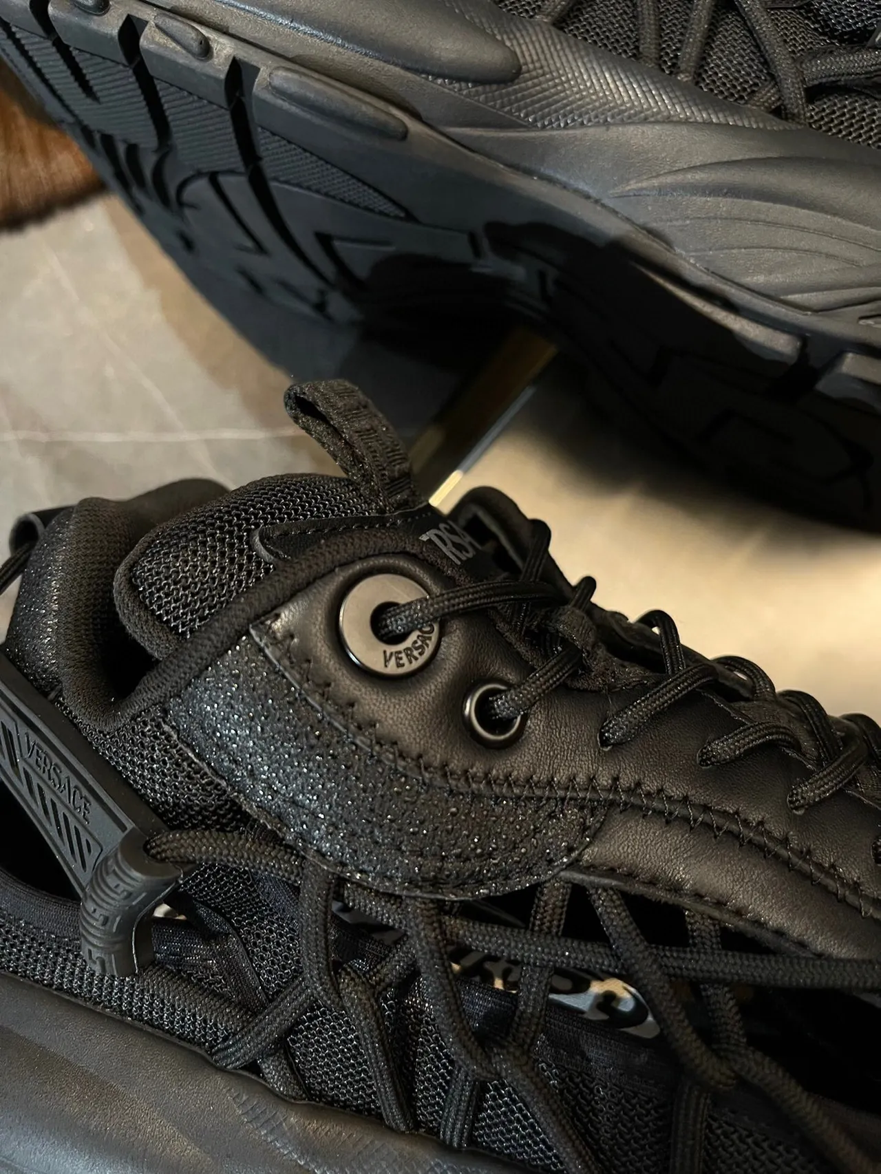 Versace Chain Reaction Black Woven Toe Chunky Sneakers 5