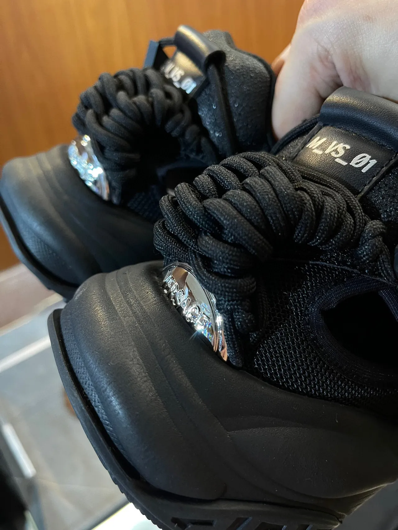 Versace Chain Reaction Black Woven Toe Chunky Sneakers 6