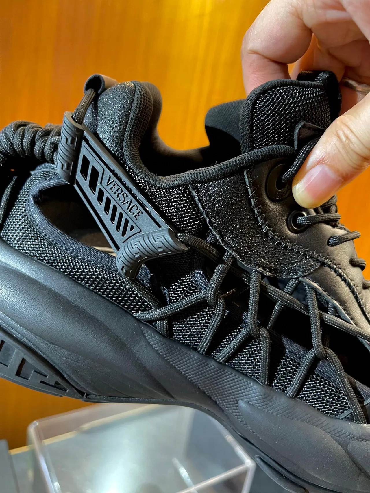 Versace Chain Reaction Black Woven Toe Chunky Sneakers 7