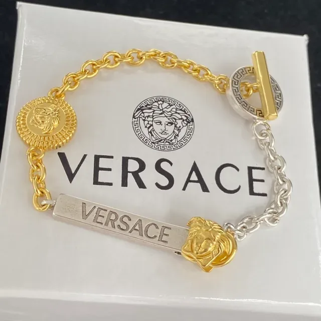 Versace Chain Reaction Collier Or Argent Bicolore Métal Tête Méduse Charme 4