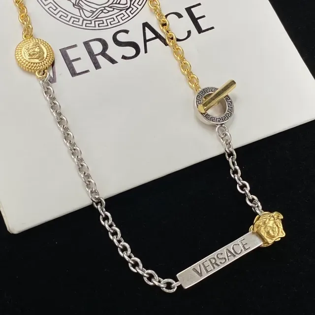 Versace Chain Reaction Collier Or Argent Bicolore Métal Tête Méduse Charme 5