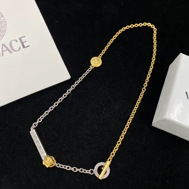 Versace Chain Reaction Collier Or Argent Bicolore Métal Tête Méduse Charme 6
