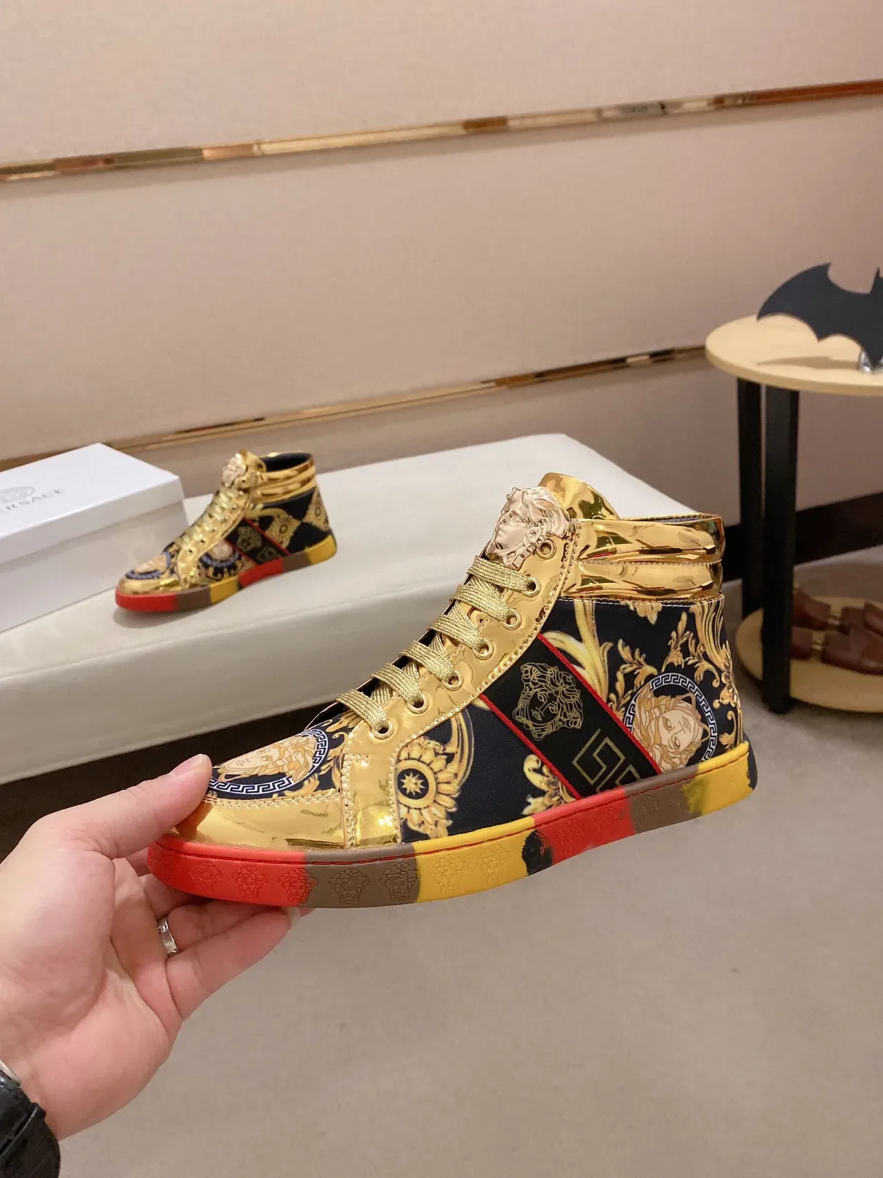 Versace Chain Reaction Metallic Gold Baroque Print Lifestyle Sneakers 8