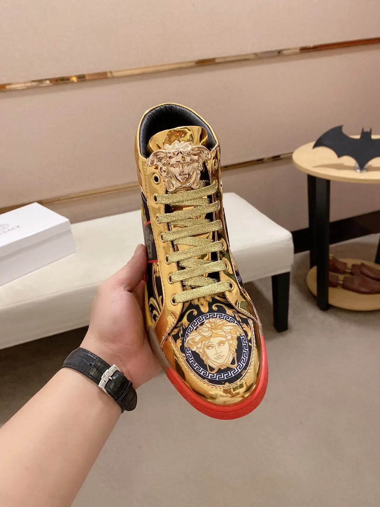Versace Chain Reaction Metallic Gold Baroque Print Lifestyle Sneakers 9