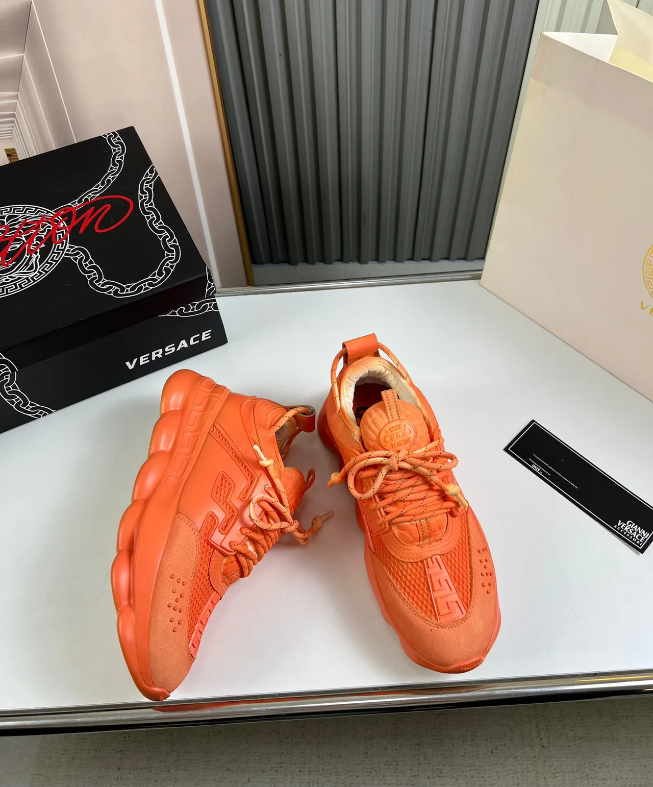 Versace Chain Reaction Monochromatic Orange Chunky Sneakers 5