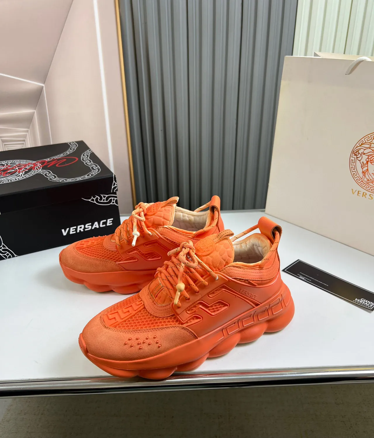Versace Chain Reaction Monochromatic Orange Chunky Sneakers 8
