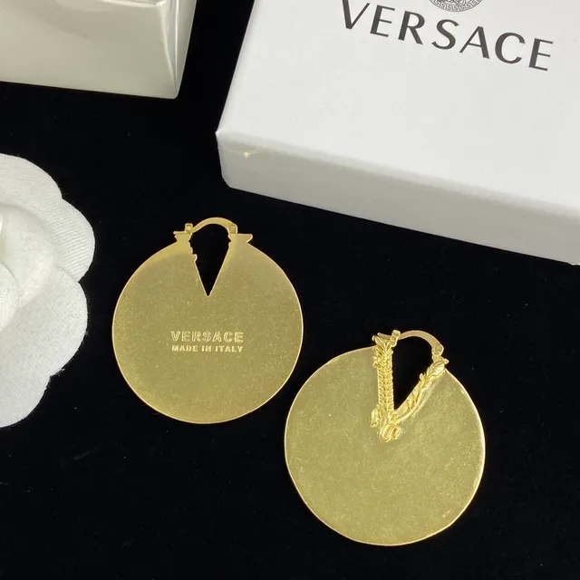Versace Gold Circular Disc Metal Earrings 2