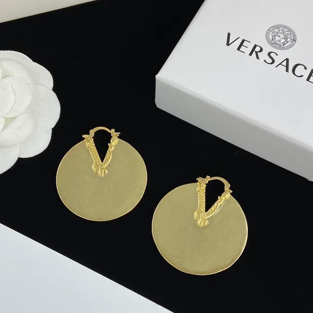 Versace Gold Circular Disc Metal Earrings 3