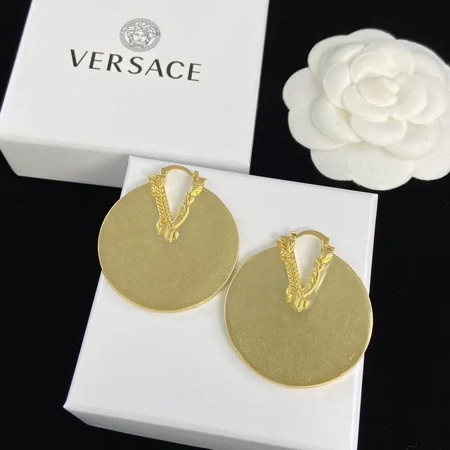 Versace Gold Circular Disc Metal Earrings 4