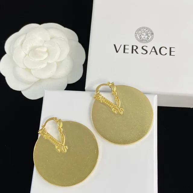 Versace Gold Circular Disc Metal Earrings 5