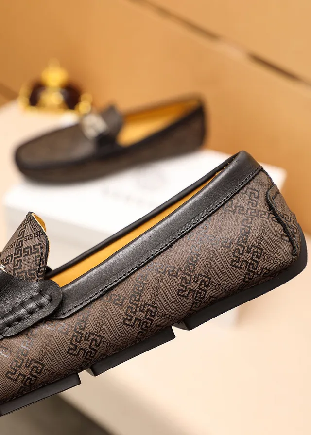 Versace Greca Brown Black Monogram Print Medusa-Buckle Hardware Loafer 6