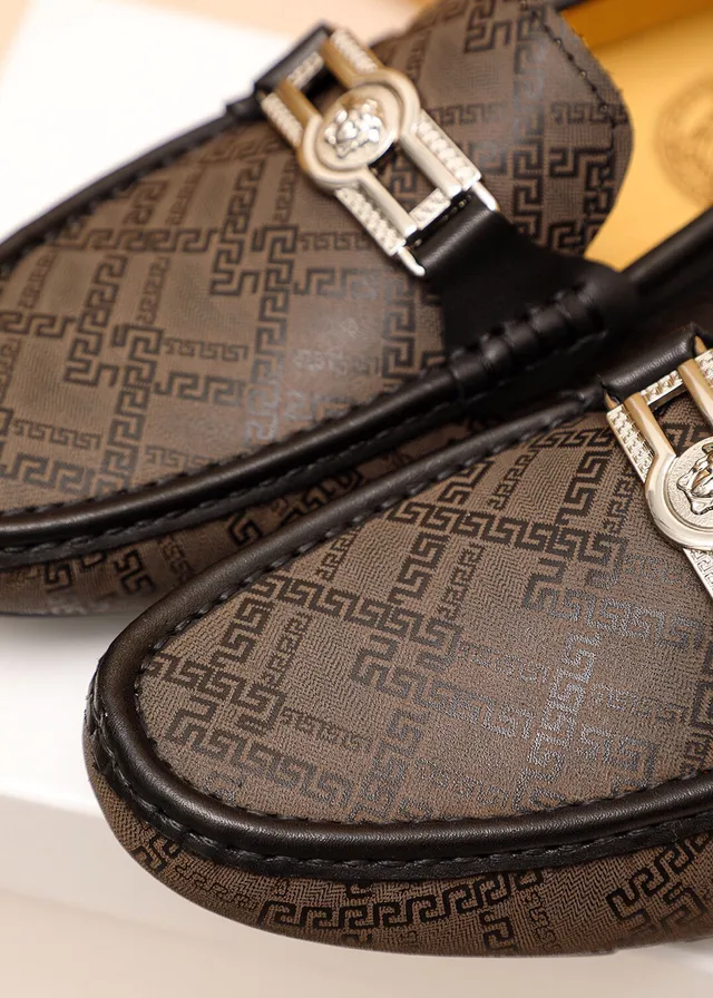 Versace Greca Brown Black Monogram Print Medusa-Buckle Hardware Loafer 7