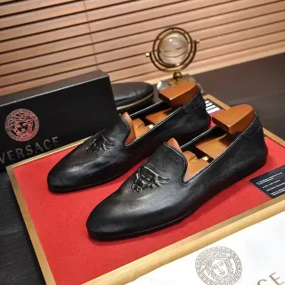 Versace Loafer Black Brown Leather Embossed Medusa Head Loafer
