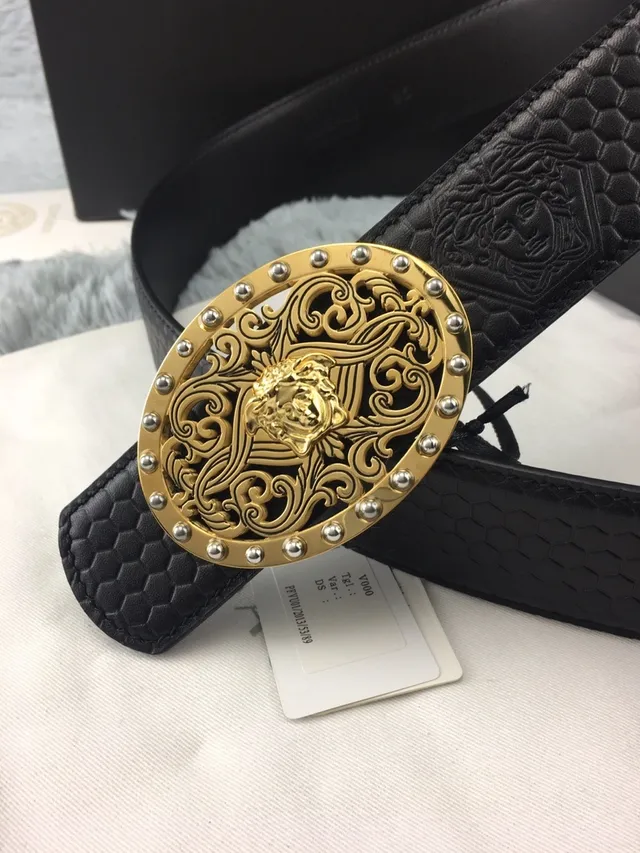 Versace Medusa Belt Black Hexagonal Embossed Leather Belt 2