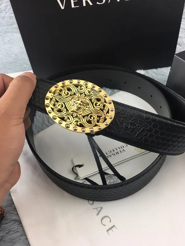 Versace Medusa Belt Black Hexagonal Embossed Leather Belt 3