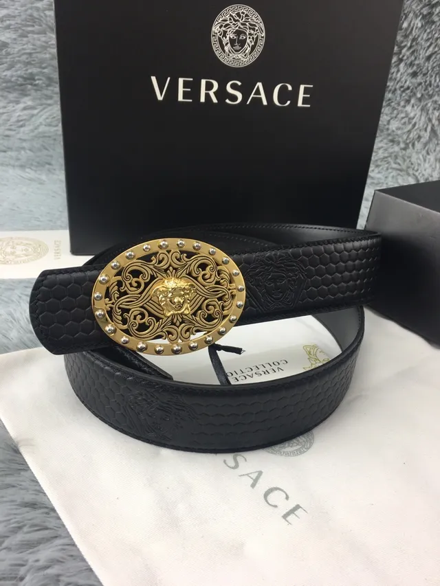 Versace Medusa Belt Black Hexagonal Embossed Leather Belt 4