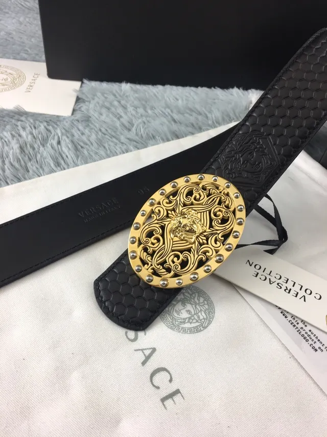 Versace Medusa Belt Black Hexagonal Embossed Leather Belt 5