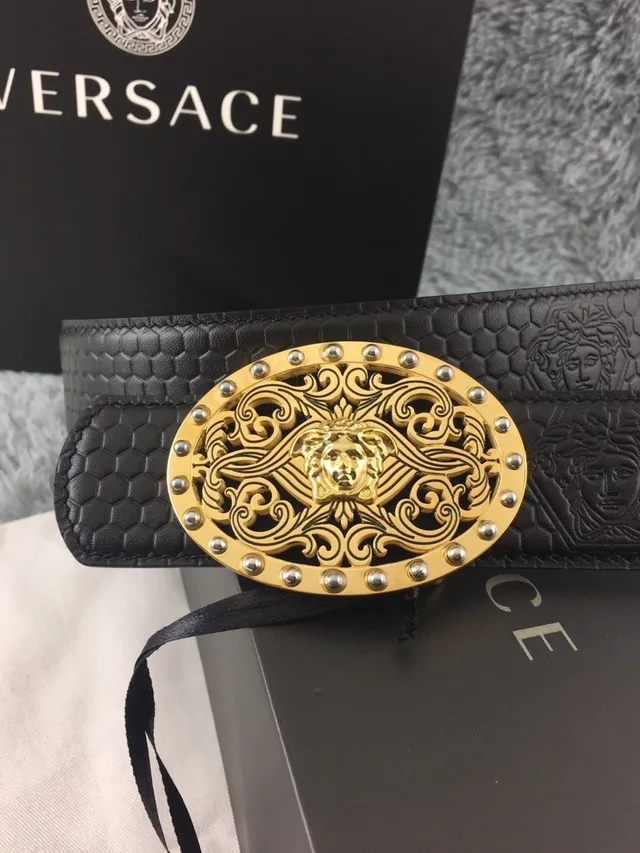 Versace Medusa Belt Black Hexagonal Embossed Leather Belt 6
