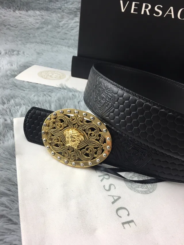 Versace Medusa Belt Black Hexagonal Embossed Leather Belt 8