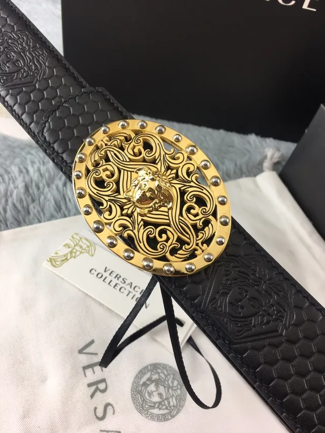 Versace Medusa Belt Black Hexagonal Embossed Leather Belt 9
