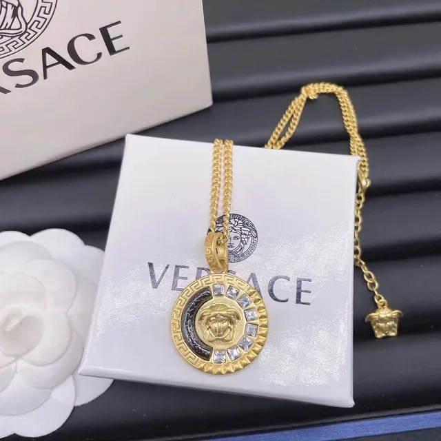 Versace Méduse Pendentif Monnaie Or Noir Émail Cristal 2
