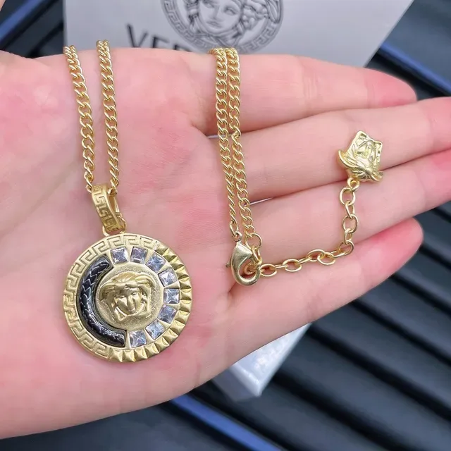Versace Méduse Pendentif Monnaie Or Noir Émail Cristal 3