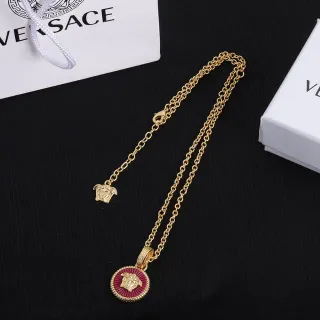 Versace मेडुसा एमेल हार सोने लाल चेन मेडेलियन हार
