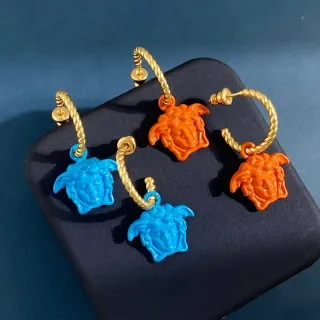 Versace Medusa Head 蓝橙 麻花绳 圈耳环 垂坠吊坠