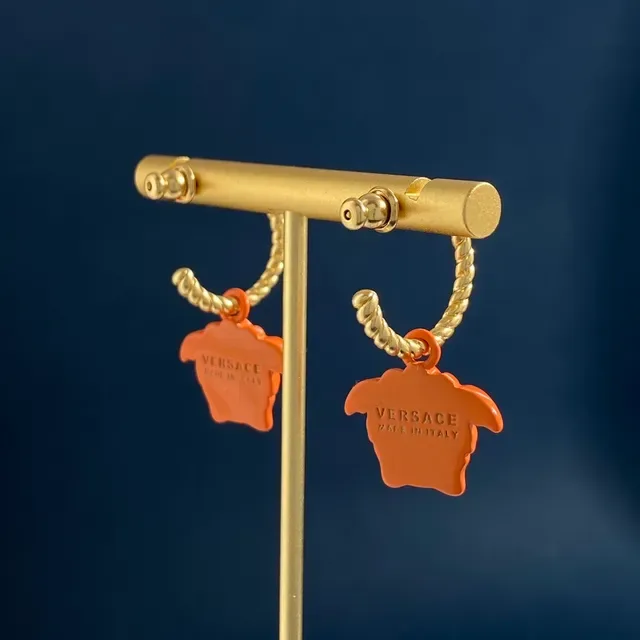 Boucles d'oreilles Versace Medusa Head Bleu Orange Corde Torsadée Anneaux avec Charms Pendents 4