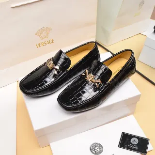Versace Medusa Horsebit Loafer Black Croc-Embossed Patent Leather Loafers