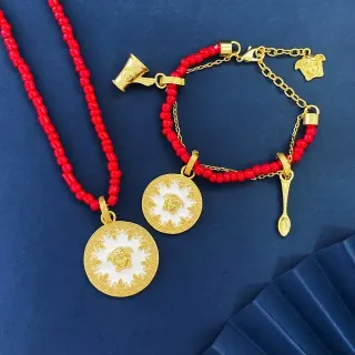 Versace Medusa Icon Collar con cadena de cuentas rojo y oro
