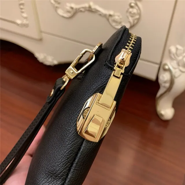 Versace Medusa Medallion Black Gold Textured Leather Wristlet 4