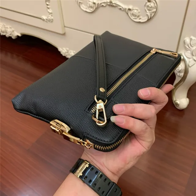 Versace Medusa Medallion Black Gold Textured Leather Wristlet 5