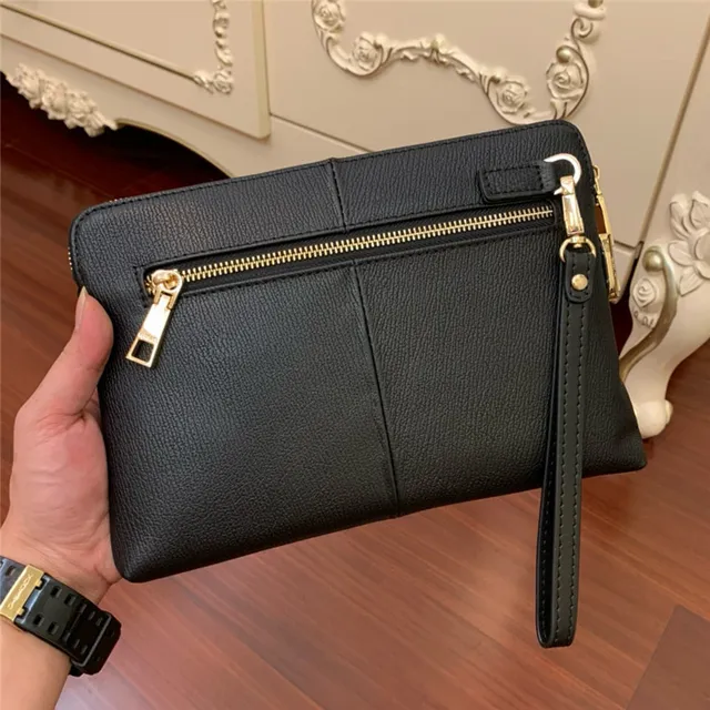 Versace Medusa Medallion Black Gold Textured Leather Wristlet 7