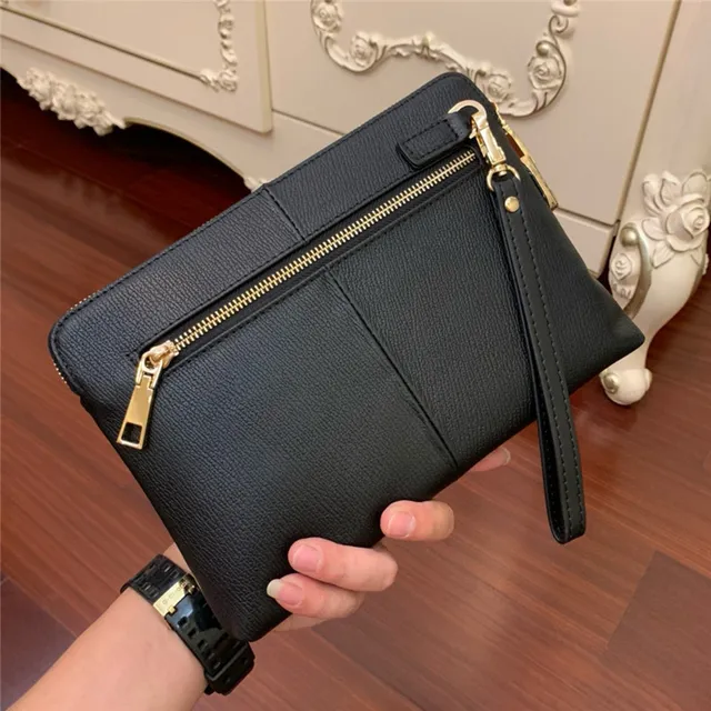 Versace Medusa Medallion Black Gold Textured Leather Wristlet 9