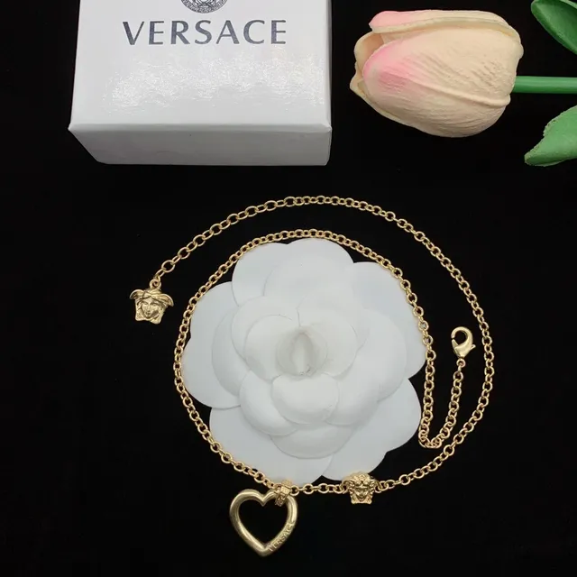 Versace Odissea Pendentif Argent Or en Forme de Cœur Ouvert Borde de Clé Grecque Collier 2