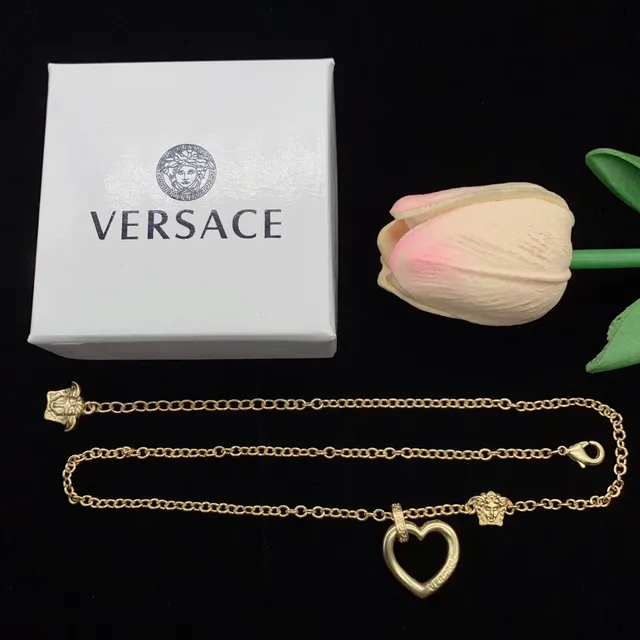 Versace Odissea Pendentif Argent Or en Forme de Cœur Ouvert Borde de Clé Grecque Collier 3
