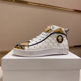 Versace Odissea White Gold Baroque Print High-Top Lifestyle Sneaker