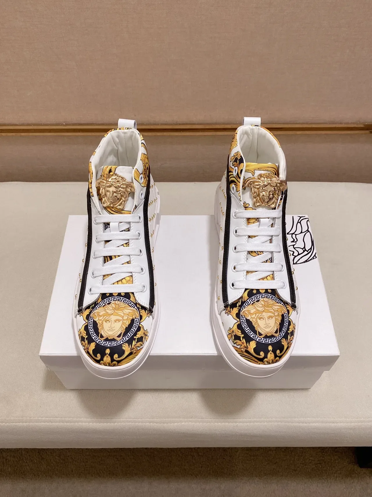 Versace Odissea White Gold Baroque Print High-Top Lifestyle Sneaker 4