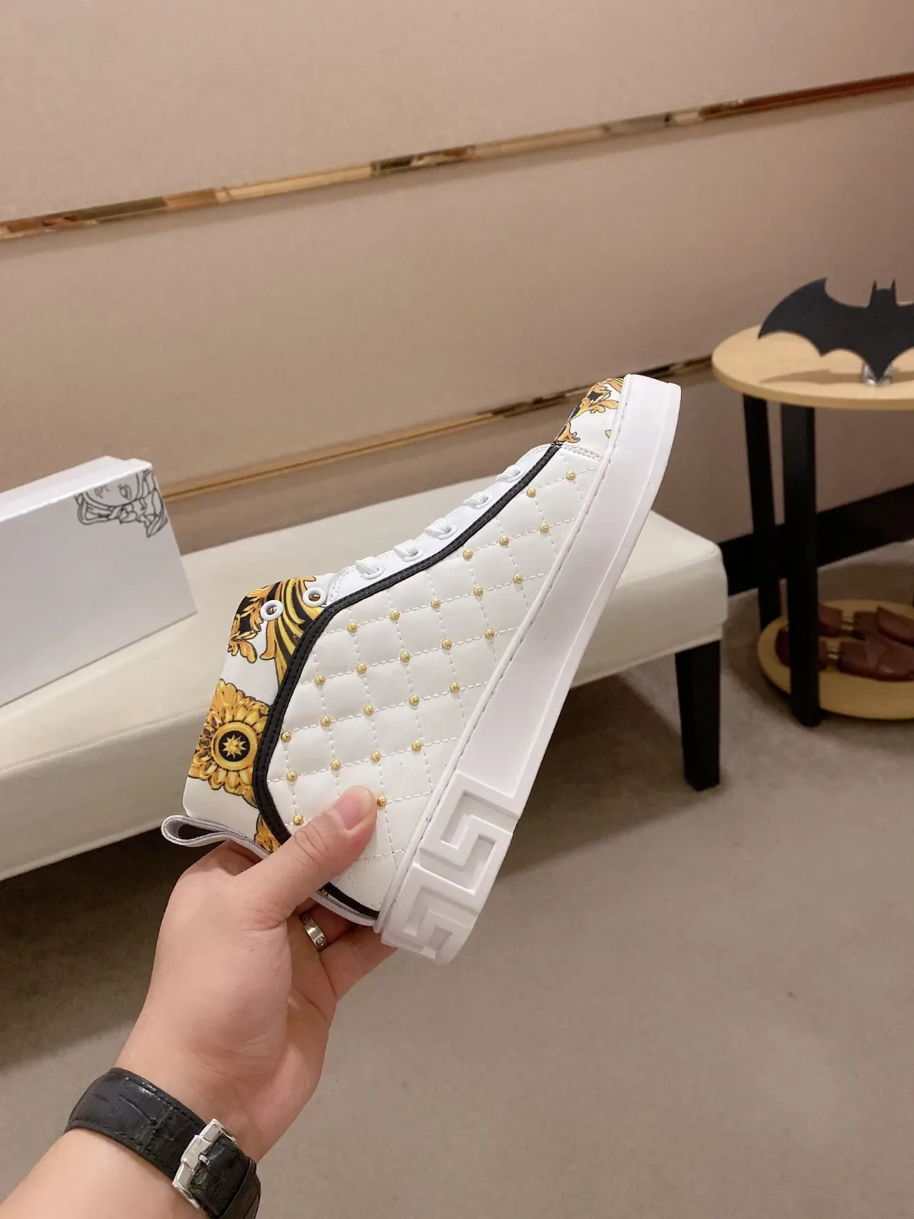 Versace Odissea White Gold Baroque Print High-Top Lifestyle Sneaker 6