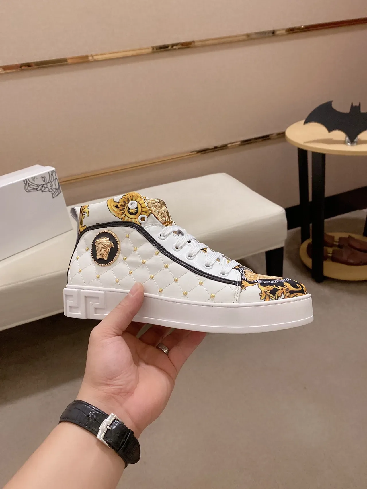 Versace Odissea White Gold Baroque Print High-Top Lifestyle Sneaker 7