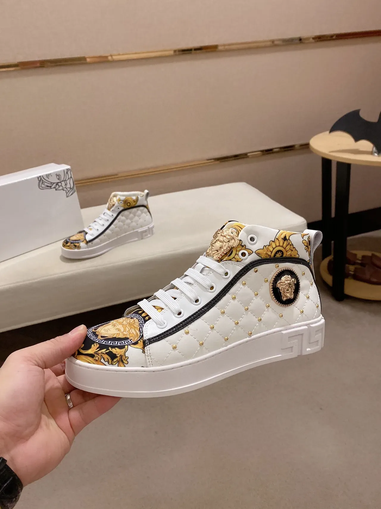 Versace Odissea White Gold Baroque Print High-Top Lifestyle Sneaker 8